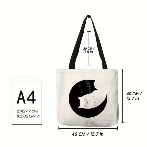 NIP! Adorable Women’s Reusable Canvas Tote Bag with 5 Cats! - Picture 4 of 4